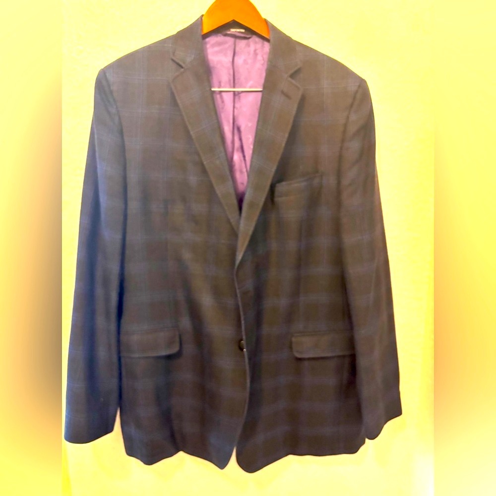 Tallia 2-Button Side Vent Wool Silk  Plaid Suit Men's 44 L